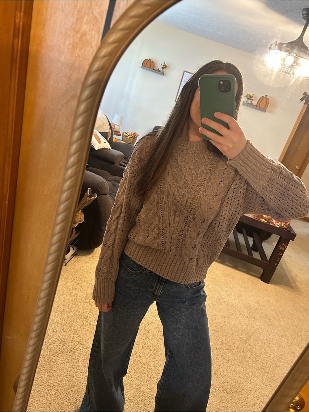 Abercrombie Cozy Cable Knit Crewneck Sweater - Taupe
